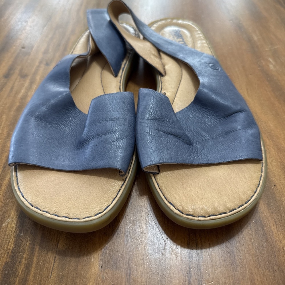 Born Inlet Slingback Sandals Womens 10M Blue Leather Peep Toes Shoes - Picture 5 of 6